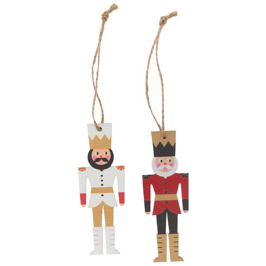 Nutcrackers | 2 Hanging Wooden Christmas Ornaments | 9cm Tall