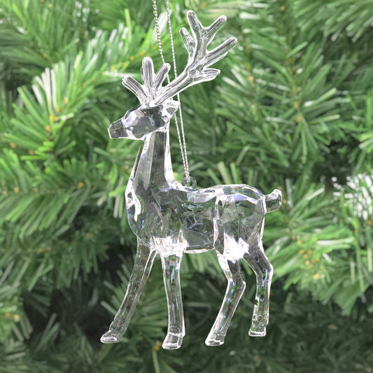 Reindeer | Faceted Clear Crystal Christmas Tree Decoration | Acrylic | 15cm Tall