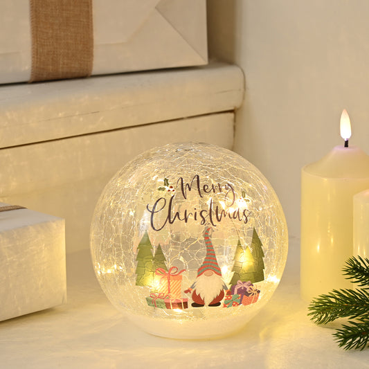 Gonk | 15cm Light Up Glass Crackle Ball | Tabletop | Christmas Home Decor