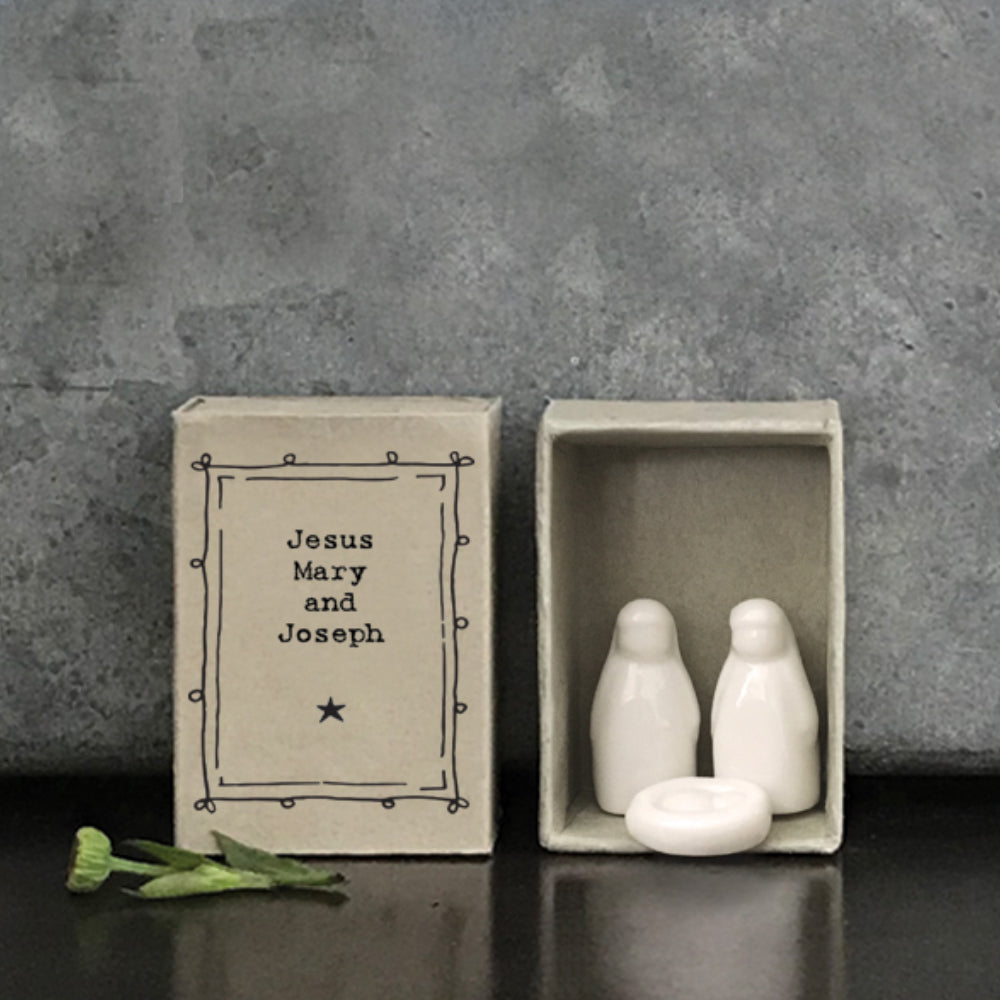 Jesus Mary and Joseph | Ceramic Nativity | Cracker Filler | Matchbox Mini Gift