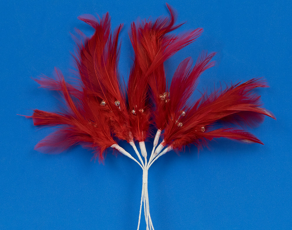 6 Feather & Diamante Picks for Floristry & Crafts - Choice of Colour