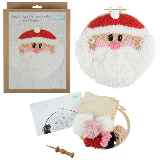 NEW - Santa Punch Needle Hoop Craft Kit | Father Christmas | Boxed Gift