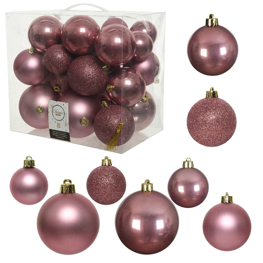 26 Piece Shatterproof Assorted Velvet Pink Christmas Baubles | Sizes 6 ...