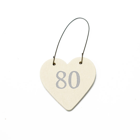 80 Mini Wooden Hanging Heart for 80th Birthday | Cracker Filler | Mini Gift