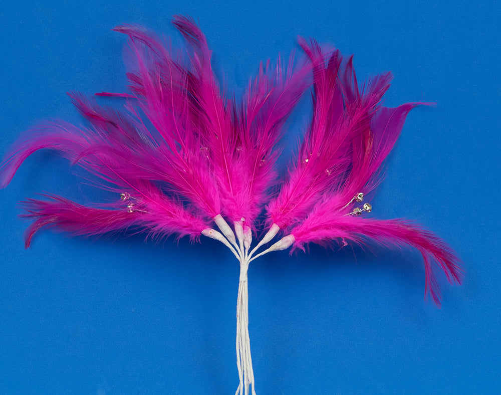 6 Feather & Diamante Picks for Floristry & Crafts - Choice of Colour