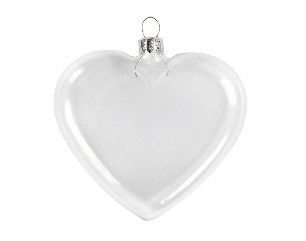 Fillable Glass Baubles | Heart Shaped | 90mm | Box of 6 | Tree Decorations