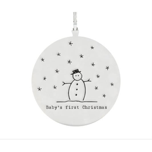 5.5cm Porcelain Hanging Decoration |Baby's First Christmas | Snowman Design