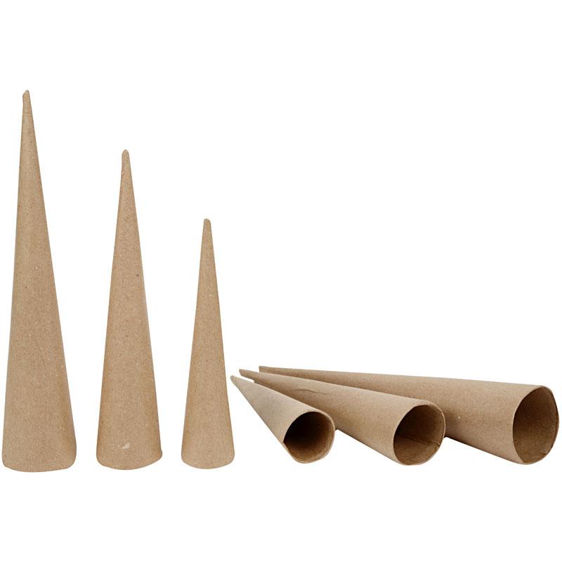 3 Assorted Paper Mache Cones to Decorate 20, 25 & 30cm Tall | Papier Mache