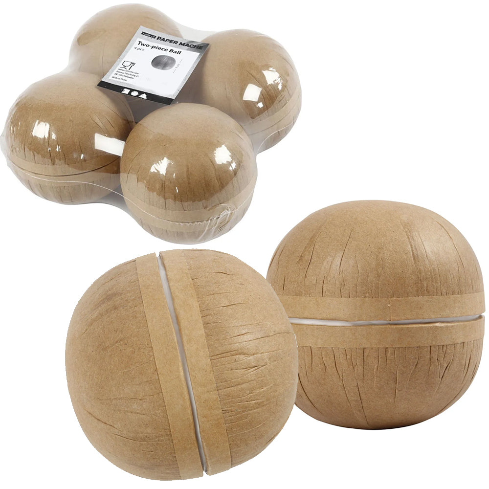 4Pk 8cm Paper Mache Two-Part Snowball Shaped Boxes For Decorating