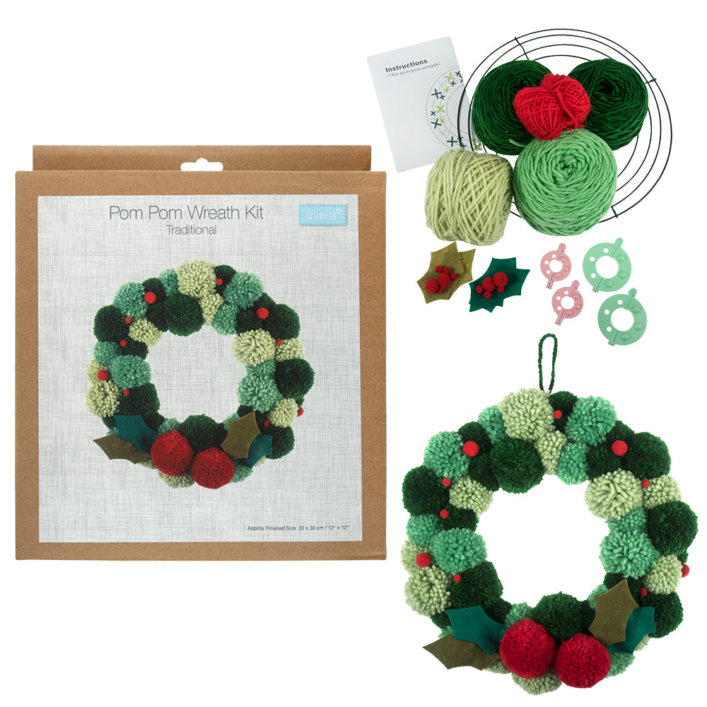 NEW - Pom Pom Christmas Wreath Making Craft Kit | Boxed Gift