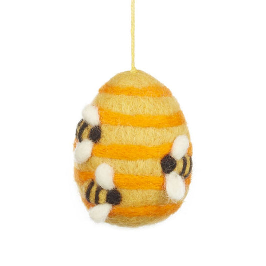 Single 6cm Felted Hanging Bees on a Beehive for Easter Tree Decoration | Fairtrade Felt