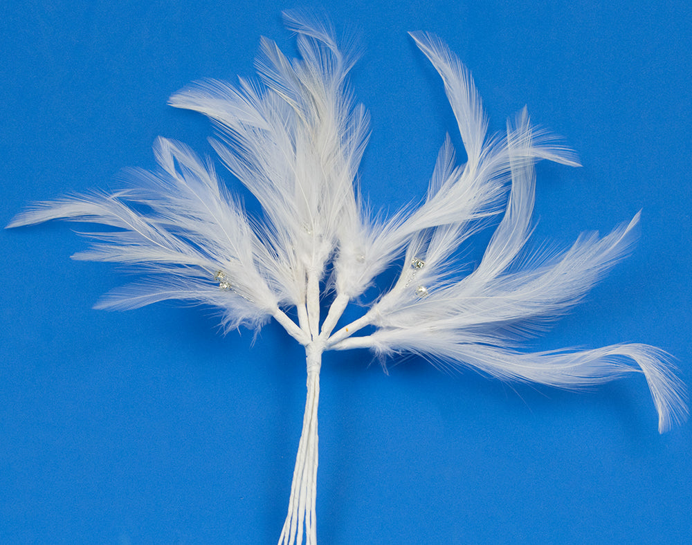 6 Feather & Diamante Picks for Floristry & Crafts - Choice of Colour