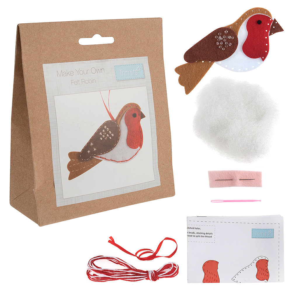 Felt Christmas Robin Hanging Ornament Sewing Craft Kit | DIY Decoration