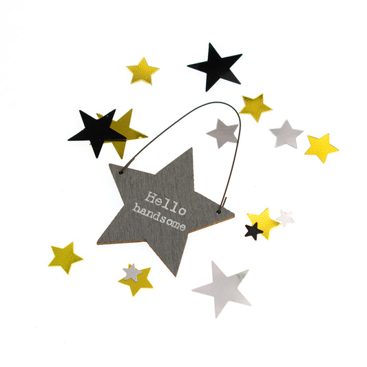 Hello Handsome Mini Star Hanger & Confetti Bag | Cracker Filler | Mini Gift