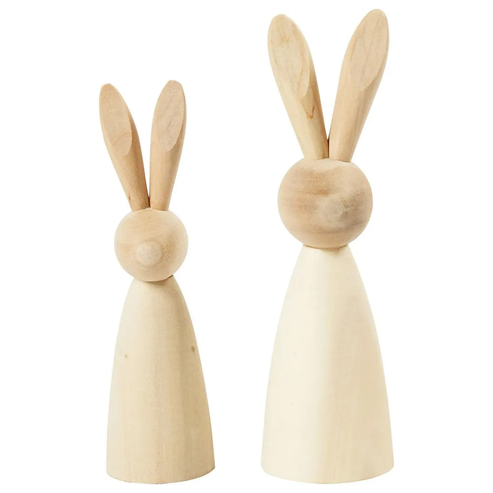 2 Wooden Easter Bunny Rabbits to Decorate | 12 & 14cm Tall | Easter Wood Craft