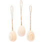 3 Natural Untreated Wooden Hanging Easter Eggs with Cords - 4.3cm Tall