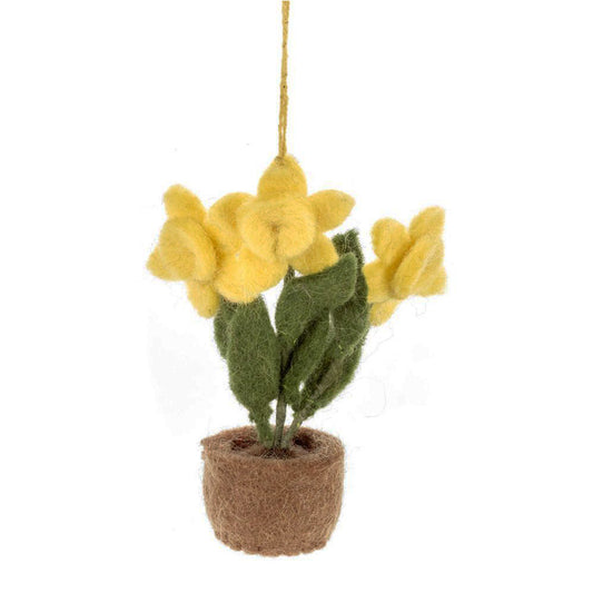 Single 11cm Daffodils in a Pot Hand Felted Hanging Easter Tree Decoration | Fairtrade Felt