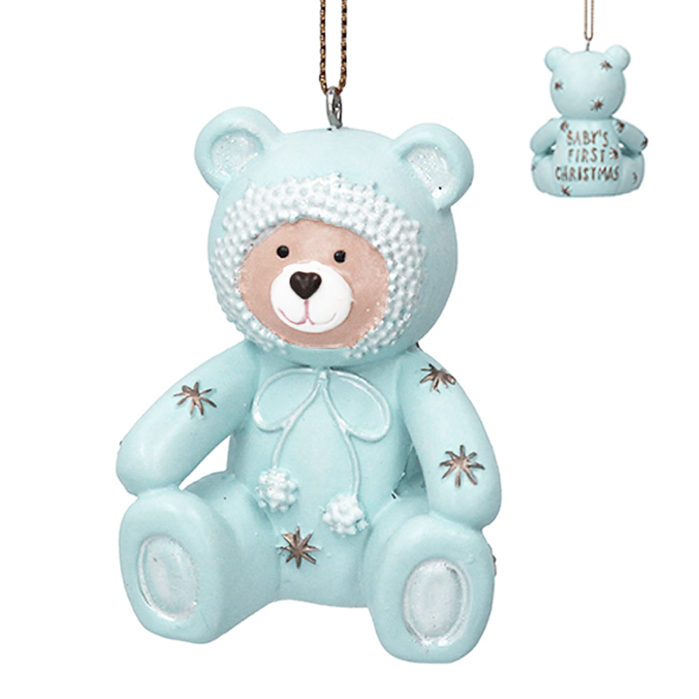 Blue 1st Christmas | 6cm Gisela Graham Resin Bear Hanging Decoration