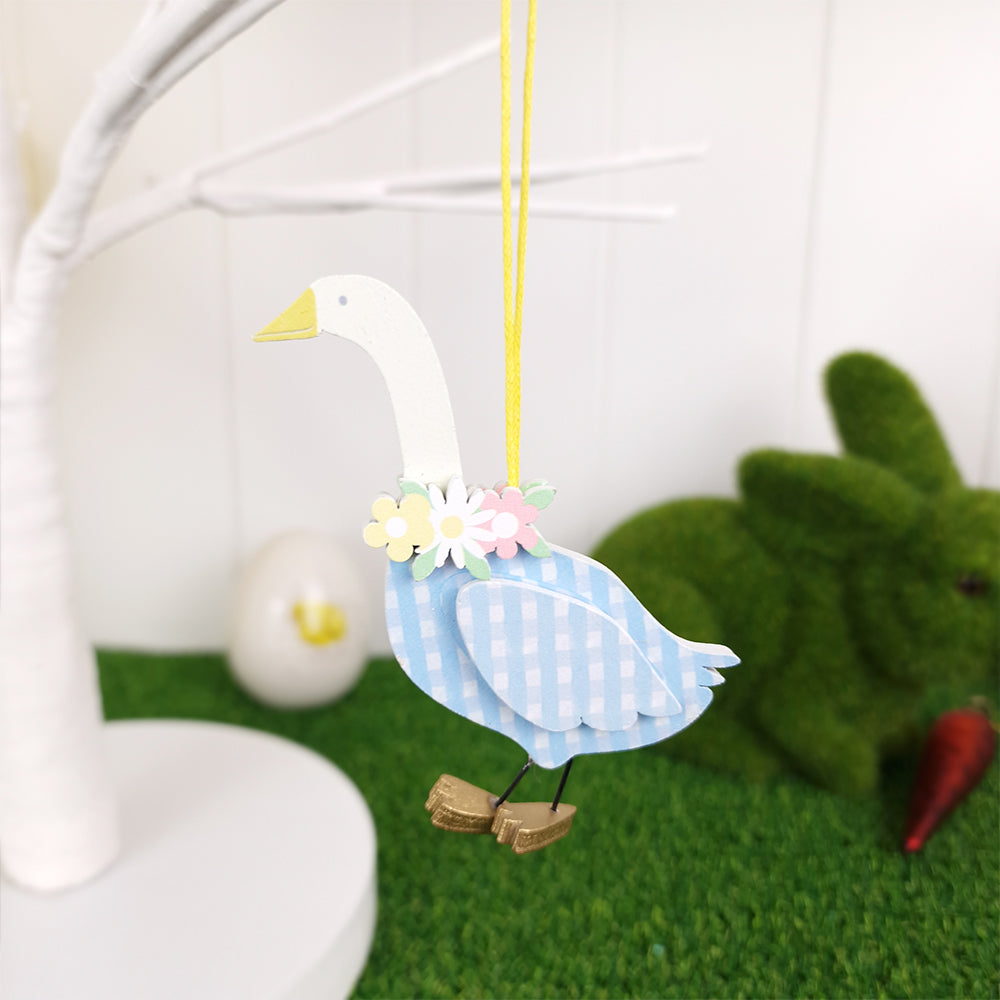 Blue Mother Goose Easter Tree Decoration | Hanging Wooden Ornament | Gisela Graham