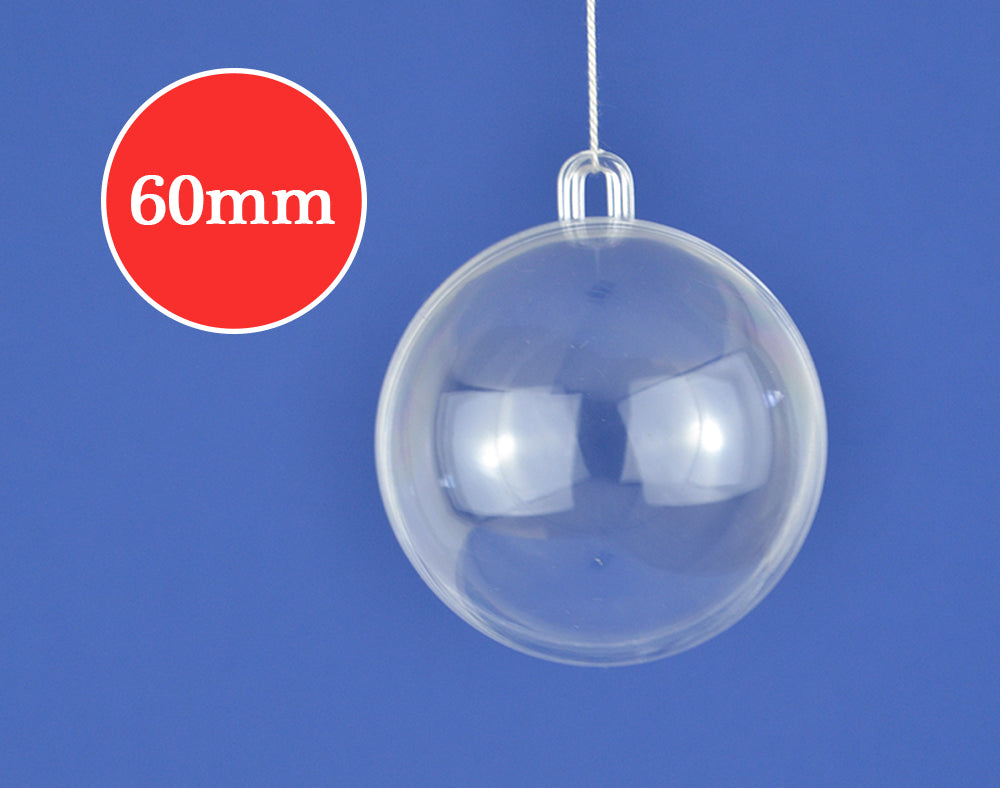 Single 6cm Fillable Two-Part Transparent Plastic Christmas Bauble Ornament